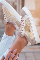 Gold Glitter Star Patchwork PU Leather Lace-up Sneakers Sneakers c27cb67c6418e4c2
