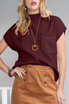 Oatmeal Patch Pocket Ribbed Knit Short Sleeve Sweater Knit Tops c2a5663e13d1e99a