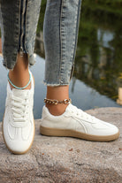 White Faux Leather Lace Up Flat Sneakers Sneakers c2d4fcee9f3d1312