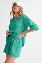 Bonbon Loose V Neck Tee and Drawstring Shorts Set Two Piece Shorts Sets c2ea3dfe78a4f010