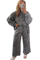 Brown Allover Leopard Print Pullover Drawstring Loose Pants Set Two Piece Pants Sets c2fac0f94f8aaffd