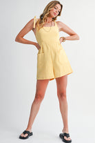 Yellow Stripe Tie Strap Smocked Back Wide Leg Romper Rompers c2fe3f70b2afc541