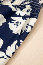 Blue Floral Smocked Frill Waist Wide Leg Pants Pants c32e1878d7086d59