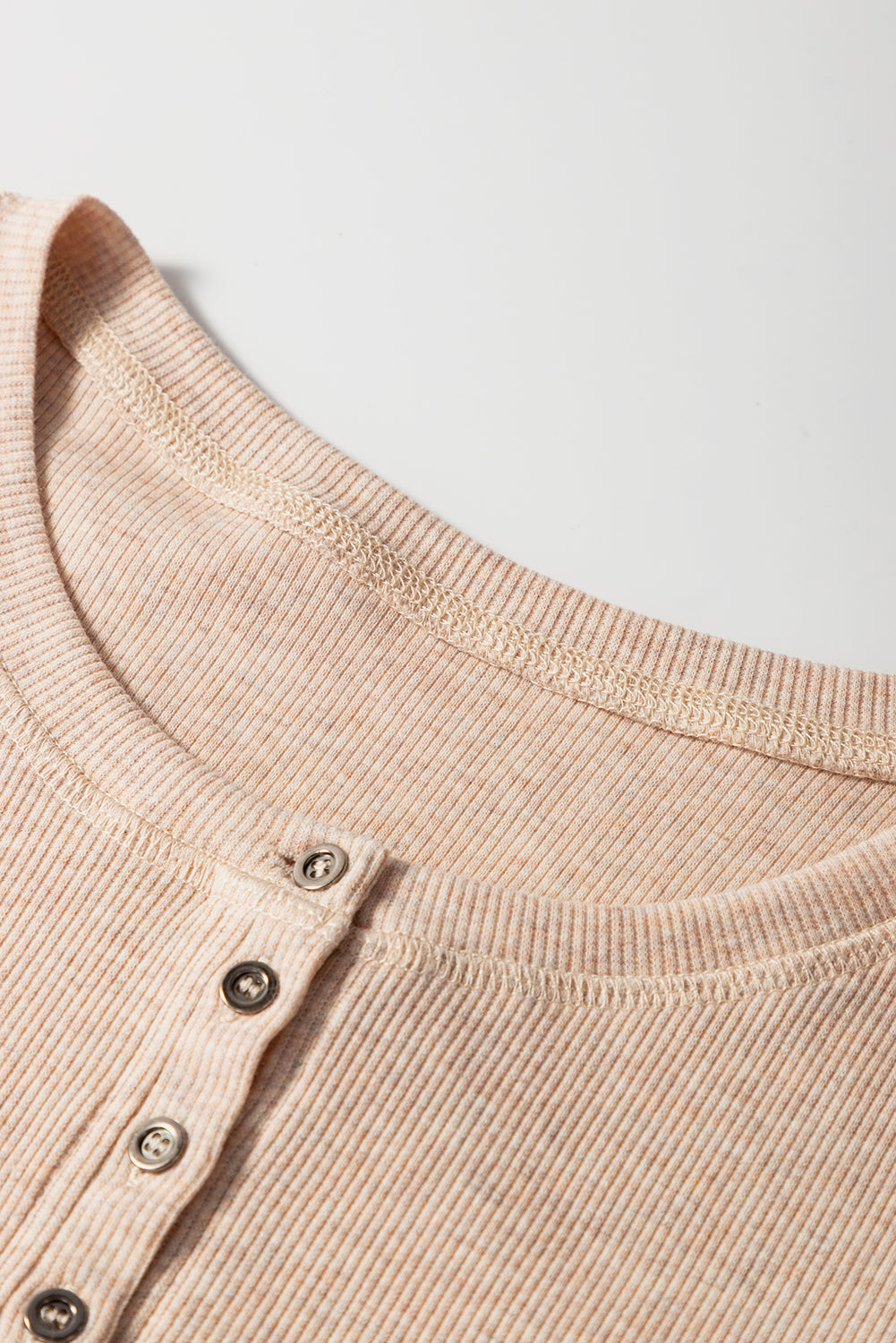 Oatmeal Short Sleeve Half Button Ribbed Top T Shirts c36ab15f24daa9fa