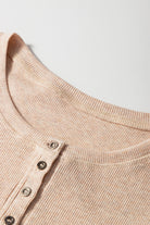 Oatmeal Short Sleeve Half Button Ribbed Top T Shirts c36ab15f24daa9fa