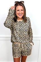 Brown Leopard Print Contrast Trim Two Piece Shorts Set Two Piece Shorts Sets c4156b9f13c44a26