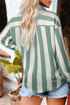 Green Striped Soft Relaxed Button Up Shirt Blouses c46c875ffb6a0f6b