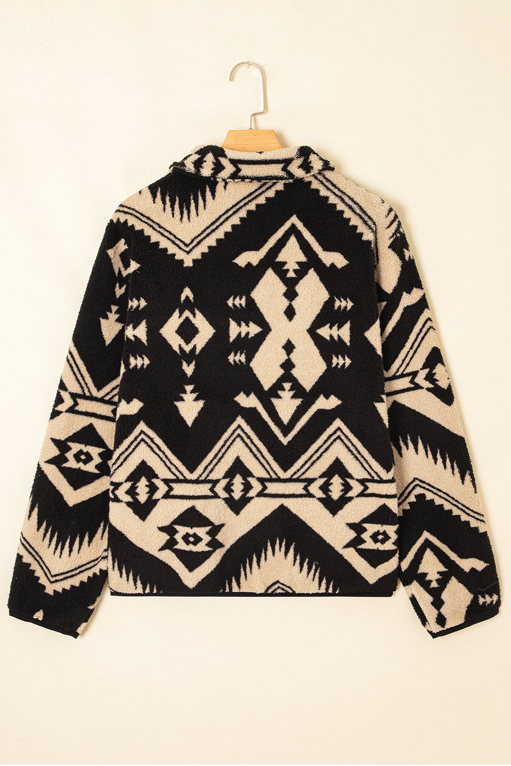 Black Vintage Geometric Half Zip Plush Sweatshirt Sweatshirts & Hoodies c48ea2e202672c4b