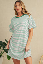 Green Stripe Ruffle Short Sleeve T Shirt Mini Dress Short Dresses c5107cf5f605e026