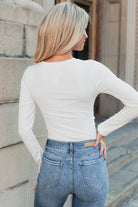 White Ribbed Long Sleeve Crew Neck Solid Color Bodysuit Bodysuit c512d5f9a0cd37c1