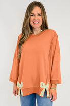 Grapefruit Orange Floral Bow Patched Exposed Seam Patchwork Slit Baggy Sweatshirt Sweatshirts & Hoodies c55524f6e462a3cd