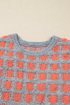 Pink Checkered Oversized Side Slit Sweater Sweaters c56d2a5230851db4