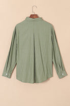 Green Stripe Button Up Oversized Casual Shirt Blouses c581c6a180f90280