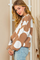 Khaki 60s Floral Pattern Ribbed Trim Pullover Sweater Sweaters c603b193f2ee3166