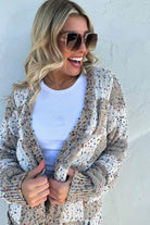 Brown Confetti Dot Checkered Print Open Cardigan with Pockets Cardigans c606cf0fd7736057