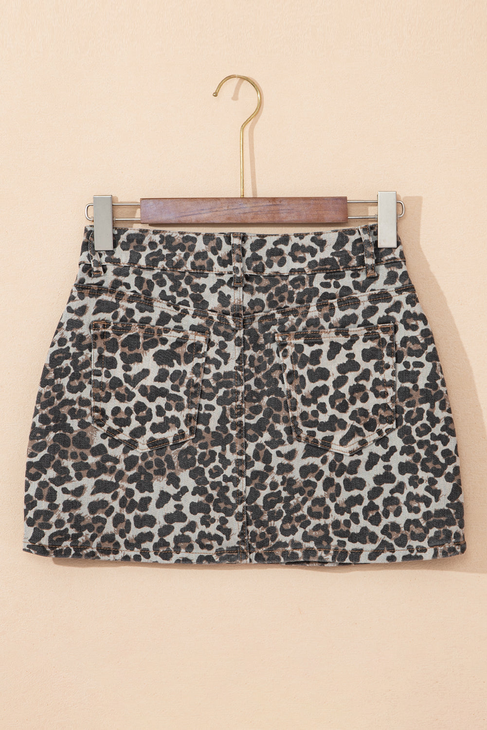 Khaki Allover Leopard Print Denim Mini Skirt Skirts c66303667a00c842