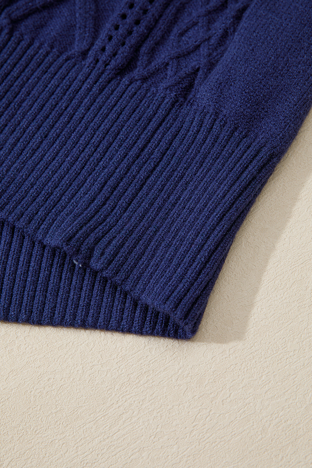 Navy Blue Mix Texture Knit Eyelet Detail Casual Sweater Sweaters c698a6db9cbb8d9a