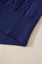 Navy Blue Mix Texture Knit Eyelet Detail Casual Sweater Sweaters c698a6db9cbb8d9a