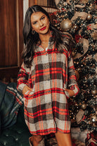 Red Plaid Button Front Side Slit Tunic Jacket Jackets c6f7d9e8b1be9125