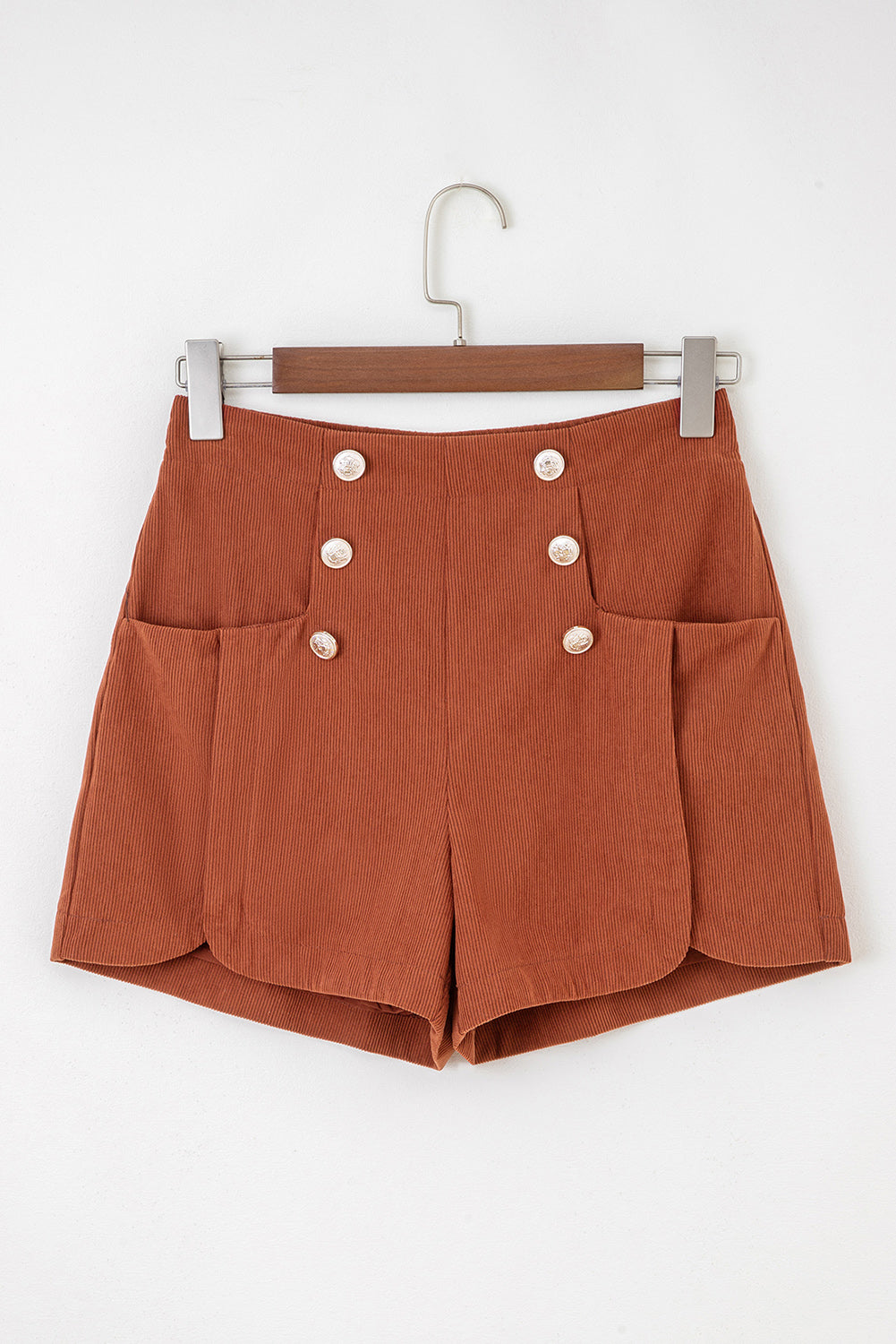 Clay Button Decor Scalloped Edge High Waist Corduroy Shorts Shorts c71f8301db8de2c0