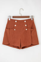 Clay Button Decor Scalloped Edge High Waist Corduroy Shorts Shorts c71f8301db8de2c0
