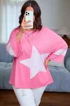 Pink Raw Edge Frayed Star Patched Plus Size Top Plus Size Tops c724012f3c588cc8