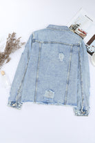 Light Blue Distressed Ripped Raw Hem Buttons Denim Jacket Jackets c7528419e2910a84