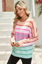 Multicolour Striped Ribbed Edge Gradient Loose Sweater Sweaters c789f2e1b8abc0c0