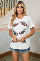 White Sequined Rugby Graphic T Shirt Graphic Tees c7a81a0802c15e3d