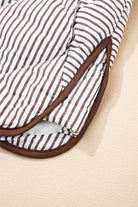 Brown Striped Snap Button Scalloped Hem Winter Vest Coats c7b5c89cc6701f24