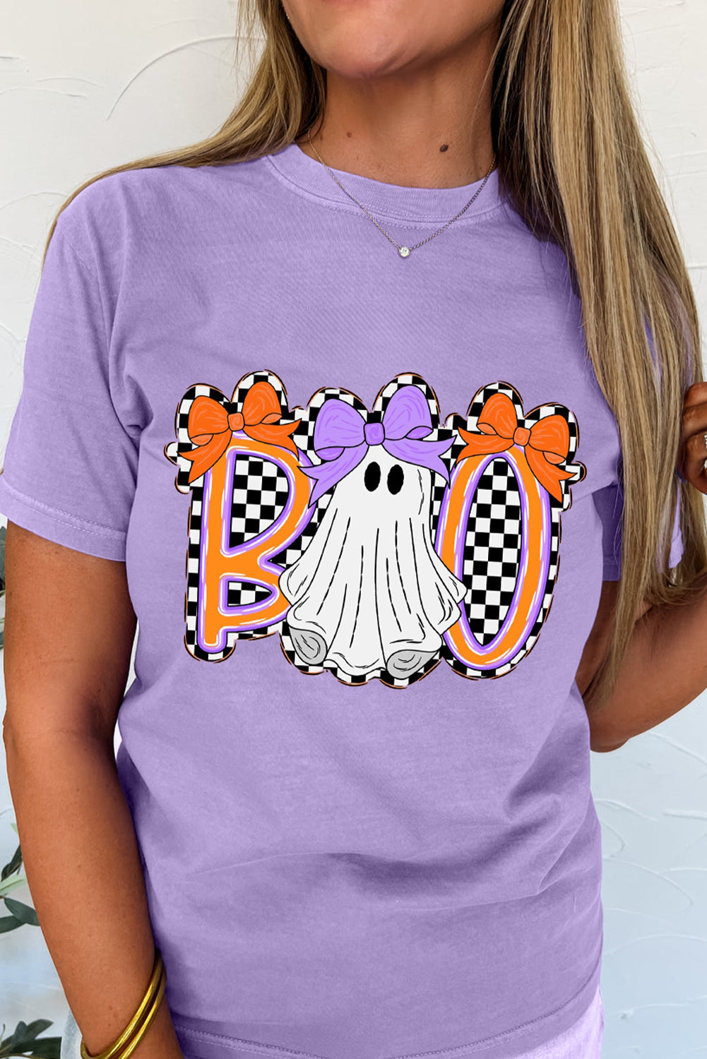 Wisteria Boo Checkered Ghost Heat Transfer Printing Crewneck Graphic Tee Graphic Tees c7d32201df5bfdce