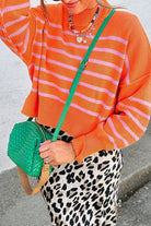 Orange Stripe Ribbed High Neck Drop Shoulder Boxy Fit Sweater Sweaters c828eab817b0f88b