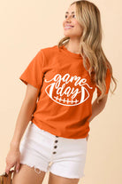 Orange game day Football Heat Transfer Printing Womens T Shirt Graphic Tees c84cdf6b2456f090
