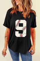 Black Game Day Number 9 Baseball Pattern Heat Transfer Printing Oversize Tee Graphic Tees c85d5fe1958db565