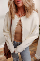 White Pearl Embellished Open Front Elegant Cardigan Cardigans c8baf801d56c1087