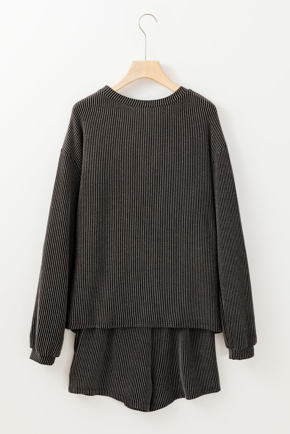 Carbon Grey Corded Long Sleeve Top and High Waist Shorts Set Two Piece Shorts Sets c90c190ea44db5c7