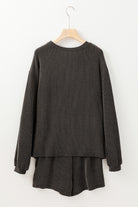 Carbon Grey Corded Long Sleeve Top and High Waist Shorts Set Two Piece Shorts Sets c90c190ea44db5c7