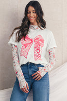 White Leopard Bowknot Graphic Crew Neck Tee Graphic Tees c97fbe04751f0b55