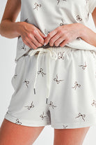 Beige Bow Print Half Zip Tank Top and Shorts Set Two Piece Shorts Sets c9af6f9637c0945e