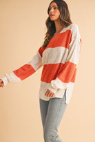 Orange Colorblock V Neck Side Slits Sweater Sweaters c9bb6a212f41c1f3