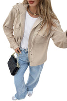 Beige Solid Color Textured Patchwork Flap Pocket Shacket Jackets c9e26ffbb88f0df7