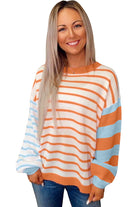 Orange Striped Colorblock Pullover Sweater Sweaters caa7504bae0ec3f5