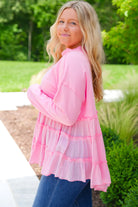 Navy Blue Frill Tiered Patchwork Ribbed Trim Flowy Plus Size Top Plus Size Tops cadfa7393649c9d0