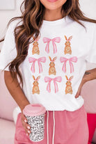 White Rabbit Bow Knot Graphic Crew Neck T Shirt Graphic Tees cae1882d7fe5f5d5