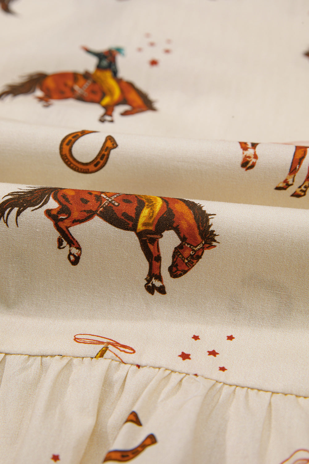 Apricot Rodeo Print Tied Front Puff Sleeve Peplum Top Blouses cb4f4cd56a5608e8