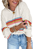 White Casual Striped Drop Sleeve Hooded Sweater Sweaters cb7ed983e026599d