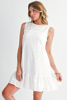 White Floral Eyelet Embroidered Sleeveless Shift Dress Short Dresses cb878973942da79c