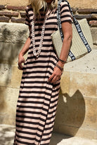 Black Striped Side Pockets T-shirt Maxi Dress Maxi Dresses cb8b6e9c40e107e1