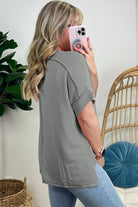 Medium Grey Ribbed Knit Sequin Baseball Graphic T Shirt Graphic Tees cb993d2708db7882