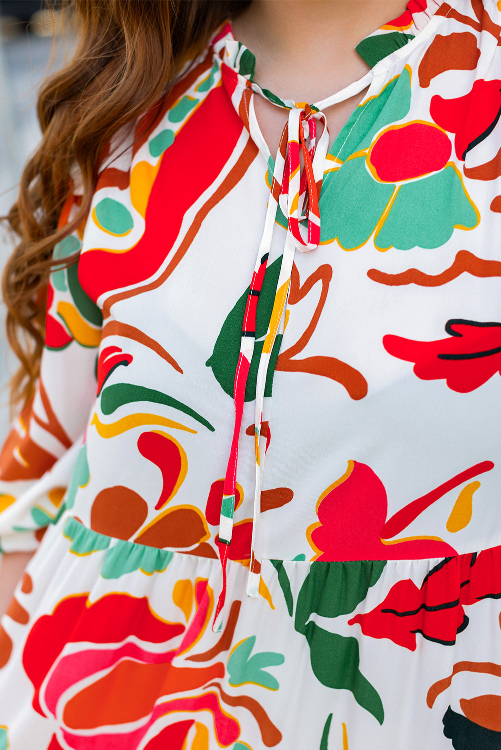 Orange Abstract Tie V Neck Tiered Plus Size Dress Plus Size Dresses cbdccd635d293c83